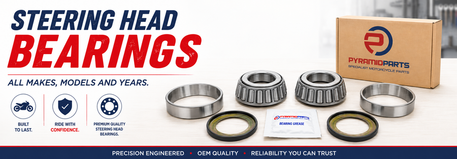 Motorcycle steering head bearing kit with taper bearings and seals by Pyramid Parts